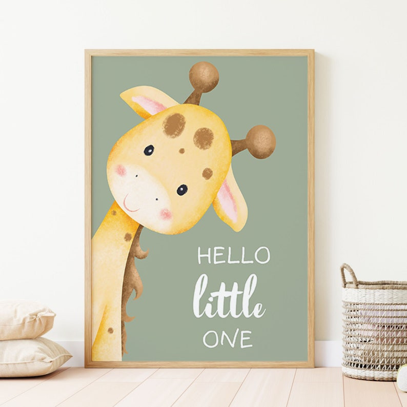 تابلو کودک و نوزاد مدل شیر و زرافه و خرس Hello little one مجموعه 3 عددی