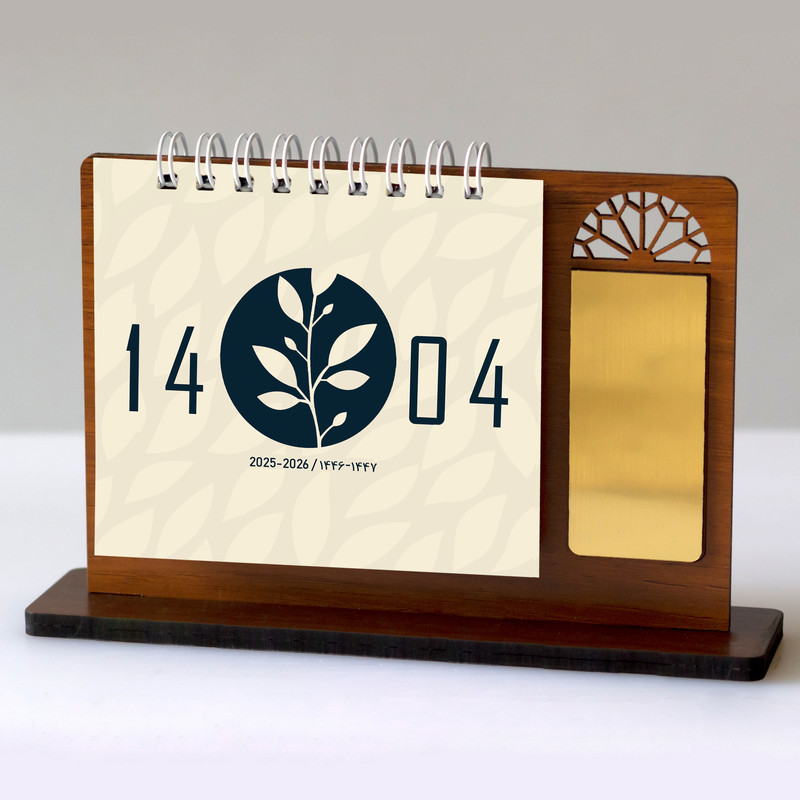 تقویم رومیزی سال 1404 مدل پنجره چوبی بسته 5 عددی