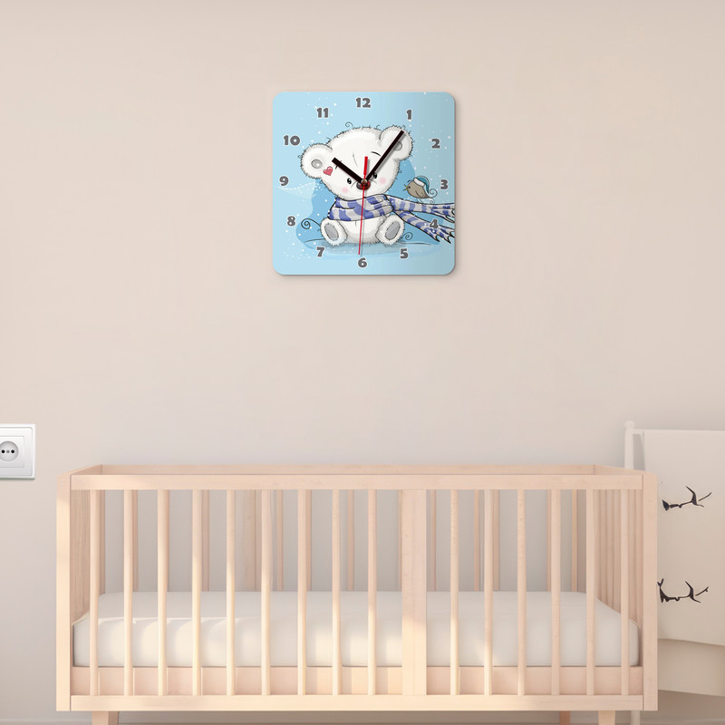 ساعت دیواری کودک باروچین مدل خرس شال دار کد c-112