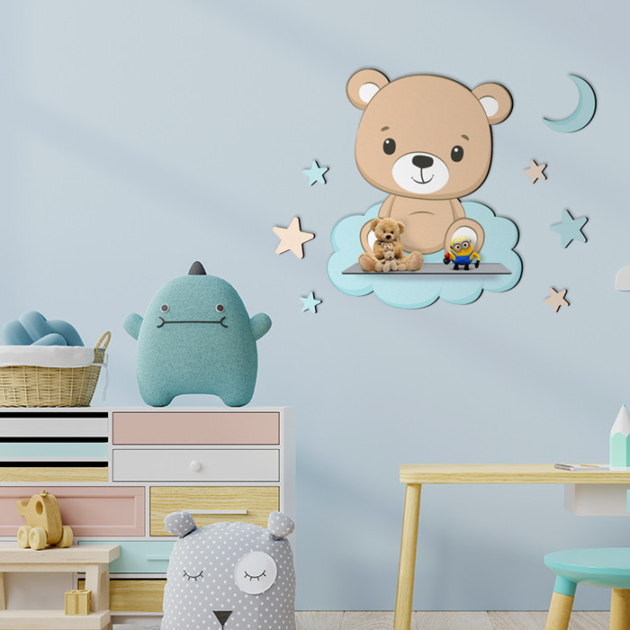 شلف دیواری اتاق کودک باروچین مدل خرس و ابر کد sh-30